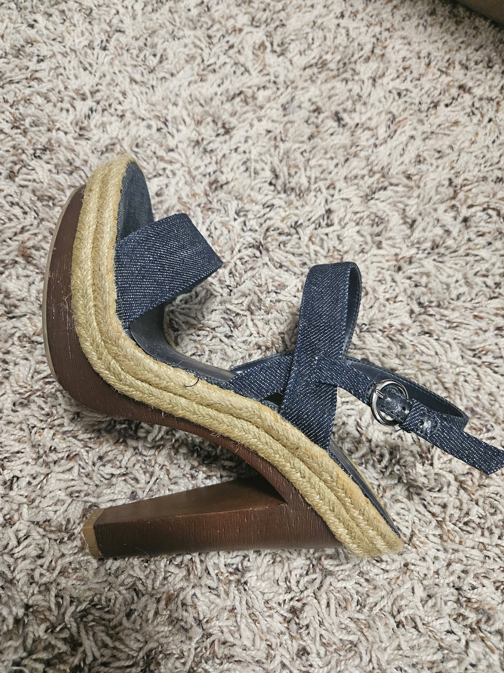 Jessica Simpson Navy Denim Espadrille Wedge Sandals - Picture 6 of 16